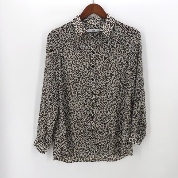 MNG Suit Mango Sheer Leopard Print Button Up Top S - Picture 2 of 7
